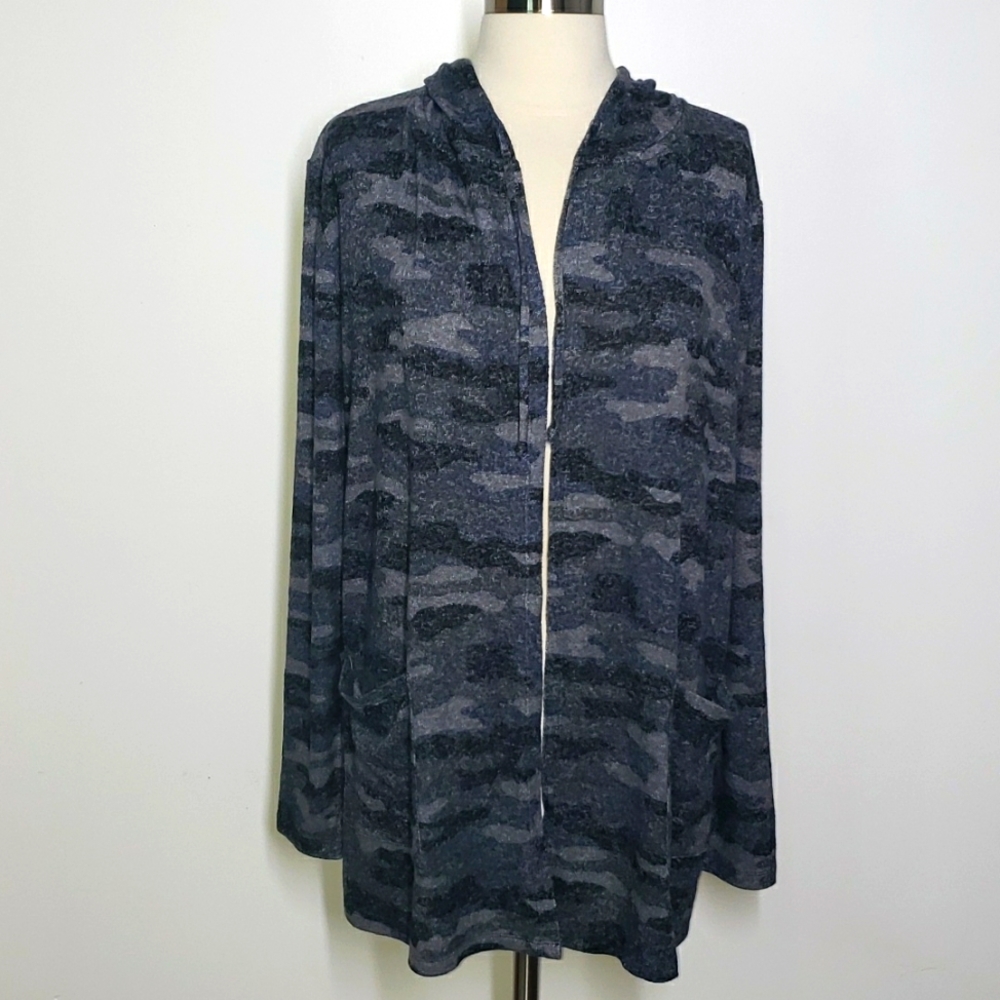 NWT Lucky Brand Camouflage Hooded Cardigan Blue Gray Size S